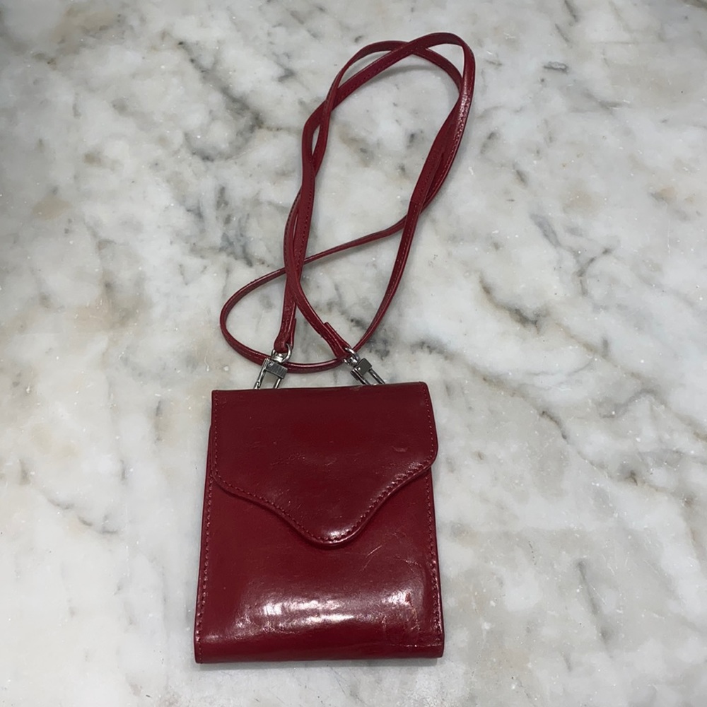 Hobo Int Red Glazed Leather String Wallet Euc - image 1